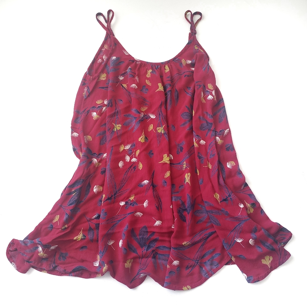 Roxy Red Floral Print Flowy Tank Top with Spaghetti Straps XS
